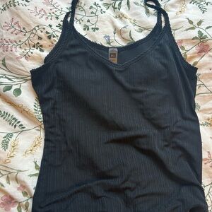 REI 100% silk Black Ribbed Camisole with Trim